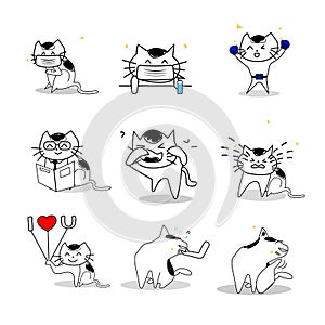 Cute cartoon lovely Cat sketching symbol in holiday activity isolated on white background ,love and care concept