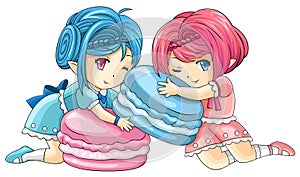 Cute cartoon macaron nymphs, the goddess of candy, create by vector