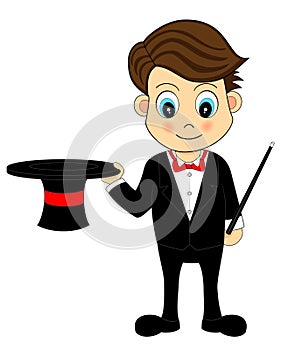 Cute Cartoon Magician With Hat and Wand