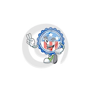 Cute cartoon mascot picture of circle badges USA with star with two fingers