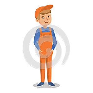 Cute cartoon mechanic boy in an orange jumpsuit