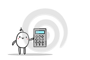 Cute cartoon men holding big calculator hand drawn illustration. Vector minimalism