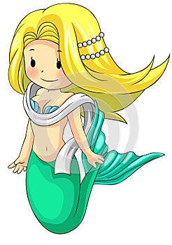 Cute cartoon mermaid character design with blond hair and naked