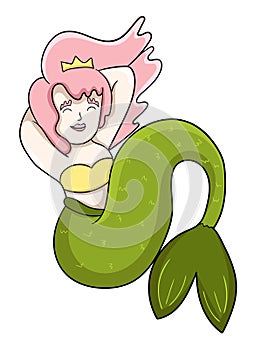 Cute cartoon mermaid, vector illustration