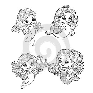 Cute cartoon mermaids. Siren. Sea theme. vector illustration.