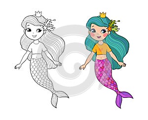 Cute cartoon mermaids. Siren. Sea theme. vector illustration. Beautiful cartoon girl with a fish tail. Illustration for