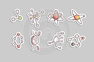 Cute cartoon molecule and atom icon set. Atomic and molecular illustration. Structure of molecula and atom with electron