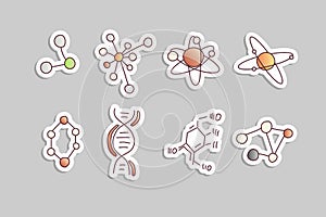 Cute cartoon molecule and atom icon set. Atomic and molecular illustration. Structure of molecula and atom with electron photo