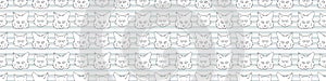 Cute cartoon monochrome lineart Ragdoll pet cat and kitten face seamless vector border. Pedigree kitty breed domestic