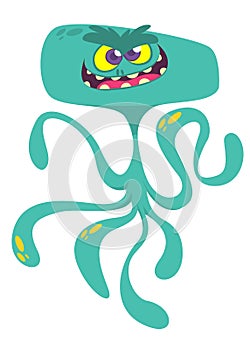 Cute cartoon monster alien or octopus. Vector illustration of blue monster.