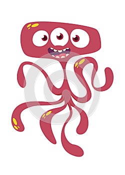 Cute cartoon monster alien or octopus. Vector illustration of red monster.