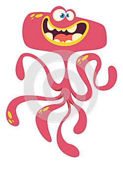 Cute cartoon monster alien or octopus. Vector illustration of red monster