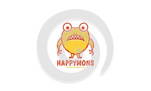 Cute cartoon monster happy yellow orange color modern logo vector icon illustration design