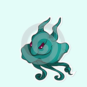 Cute cartoon monster with horns and tentacles