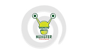 Cute cartoon monster long eyes green logo vector icon illustration design