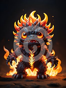 cute cartoon monster in red with fire