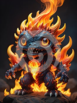 cute cartoon monster in red with fire