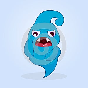 Cute cartoon monster. Sad ghost illustration