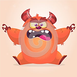 Cute cartoon monster. Vector fat monster mascot character. Halloween design