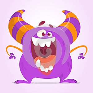 Cute cartoon monster. Vector fat monster mascot character. Halloween design for party decoration, print or children book.