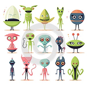 Cute cartoon monsters alien set. Comic halloween joyful monster characters. Funny devil, ugly alien and smile creature flat vector