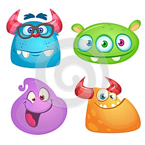 Cute cartoon monsters collection. Vector set of 4 Halloween monster icons.