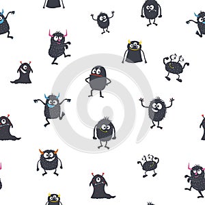 Cute cartoon monsters. Seamless pattern
