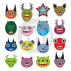 Cute cartoon Monsters Set. Big collection on white