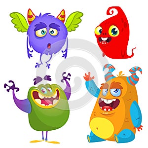 Funny cartoon monsters set. Halloween vector illustration