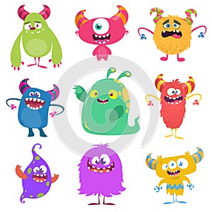 Cute cartoon Monsters. Set of cartoon monsters: goblin or troll, cyclops, ghost,  monsters and aliens. Halloween design photo