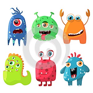 Cute cartoon monsters set. Collection for any design, card, poster, invitation. Vector illustration.