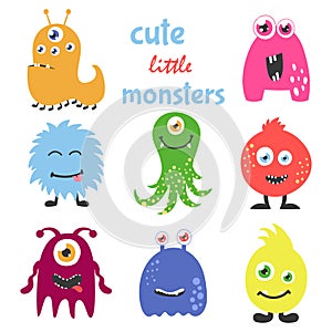 Cute cartoon monsters set. Collection for any design, card, poster, invitation. Vector illustration.