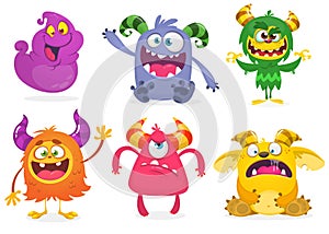 Cute cartoon Monsters. Vector set of cartoon monsters: ghost, goblin, bigfoot yeti, troll and alien and gremlin