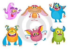 Cute cartoon Monsters. Vector set of cartoon monsters: ghost, goblin, bigfoot yeti, troll and alien. Halloween characters isolated