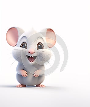 A cute cartoon mouse with big eyes and ears on white background