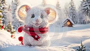 Cute cartoon mouse celebration merry wearing happy Santa hat background snow animal christmas funny
