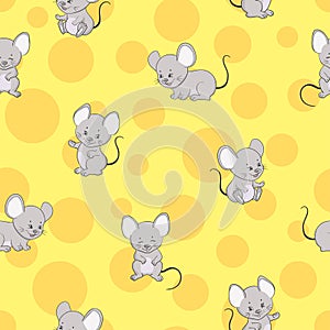 Cute cartoon mouse and cheese seamless pattern.