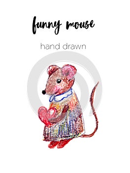 Cute cartoon mouse, hand drawn