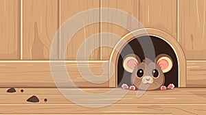 This is a cute cartoon mouse hide-out. The door of the mouse hole is hidden in the baseboard. The hole is in the corner