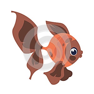 Cute cartoon ocean fish. Undersea swimming creature, sea animal with bright tail fins and scales, brown colors aquarium