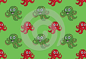 Cute cartoon octopus pattern on green background.