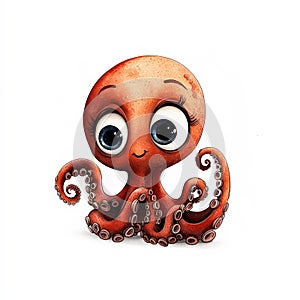 Cute cartoon octopus white isolate background
