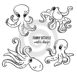 Cute cartoon octopuses set. Vector image. Underwater life. ocean design elements. photo