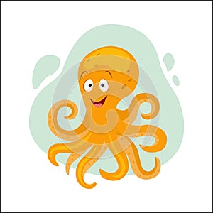 Cute cartoon orange octopus vector illustration.  SEa creatures vector.