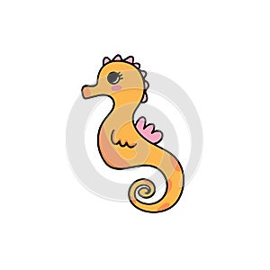 Cute cartoon orange seahorse. Isolated vector illustration