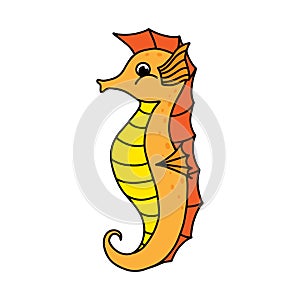 Cute cartoon orange seahorse isolated on white background