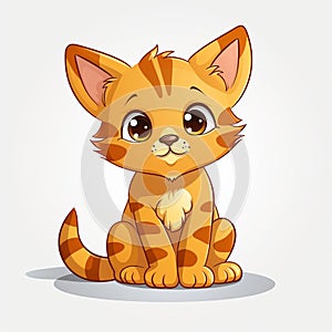 cute cartoon orange tabby kitten sitting on the ground