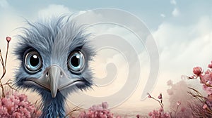 Cute Cartoon Ostrich Banner with Space for Copy. Generative AI.