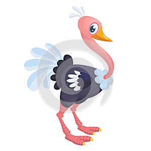 Cute cartoon ostrich. Vector character illustration for children book