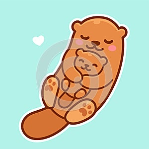 Cute cartoon otter mom and baby